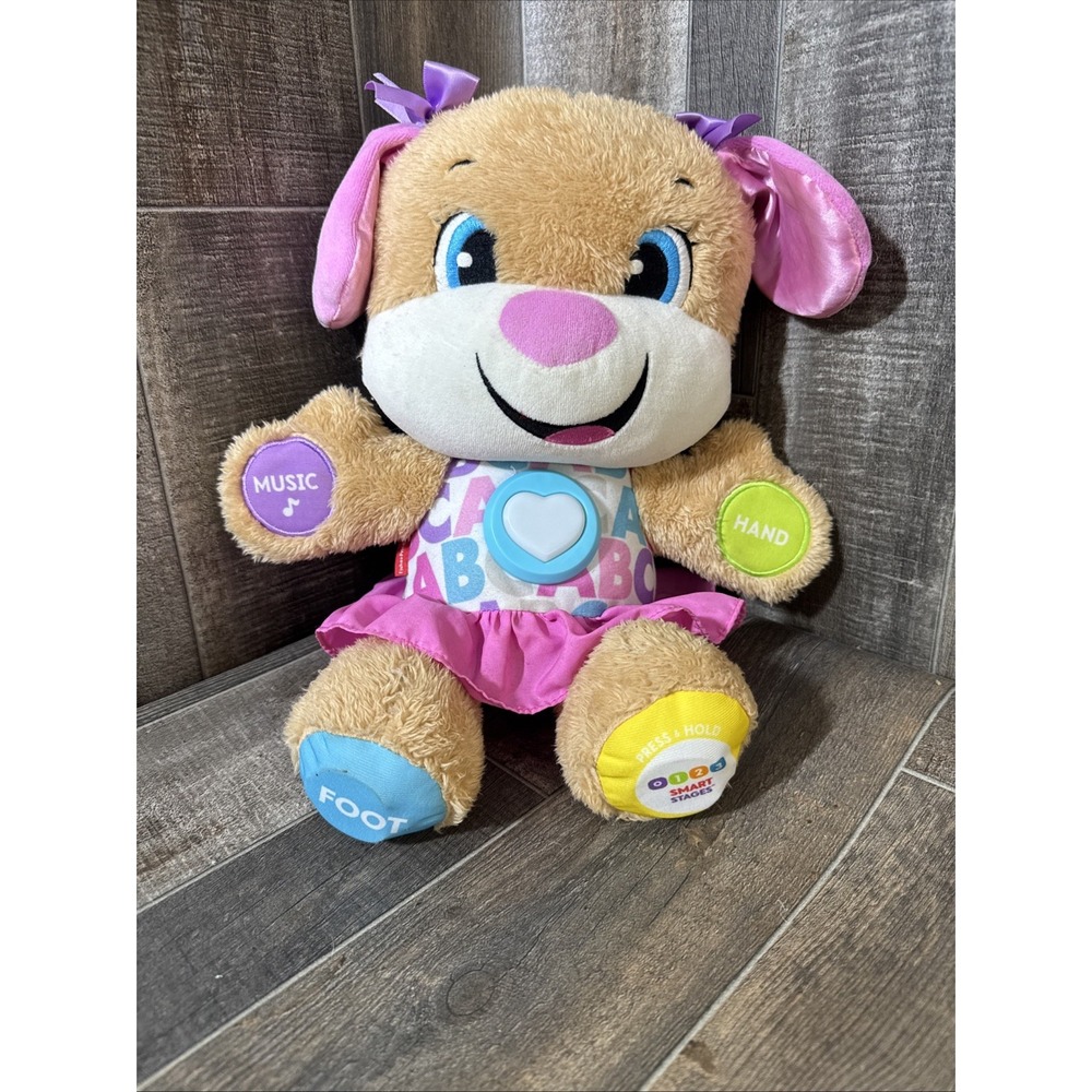 Fisher Price Tummy Puppy Dog Talking Musical Plush Toy W/3 Smart Learning Stages